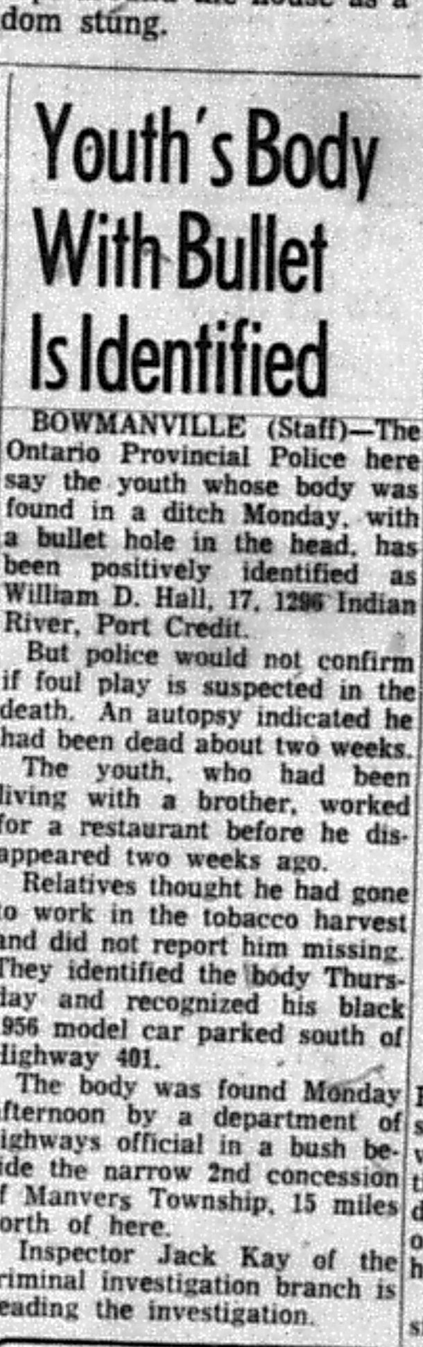 Peterborough Examiner, August 4, 1967: Youth’s Body With Bullet Is Identified