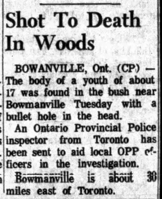 St. Catharines Standard, August 2, 1967: Shot To Death In Woods