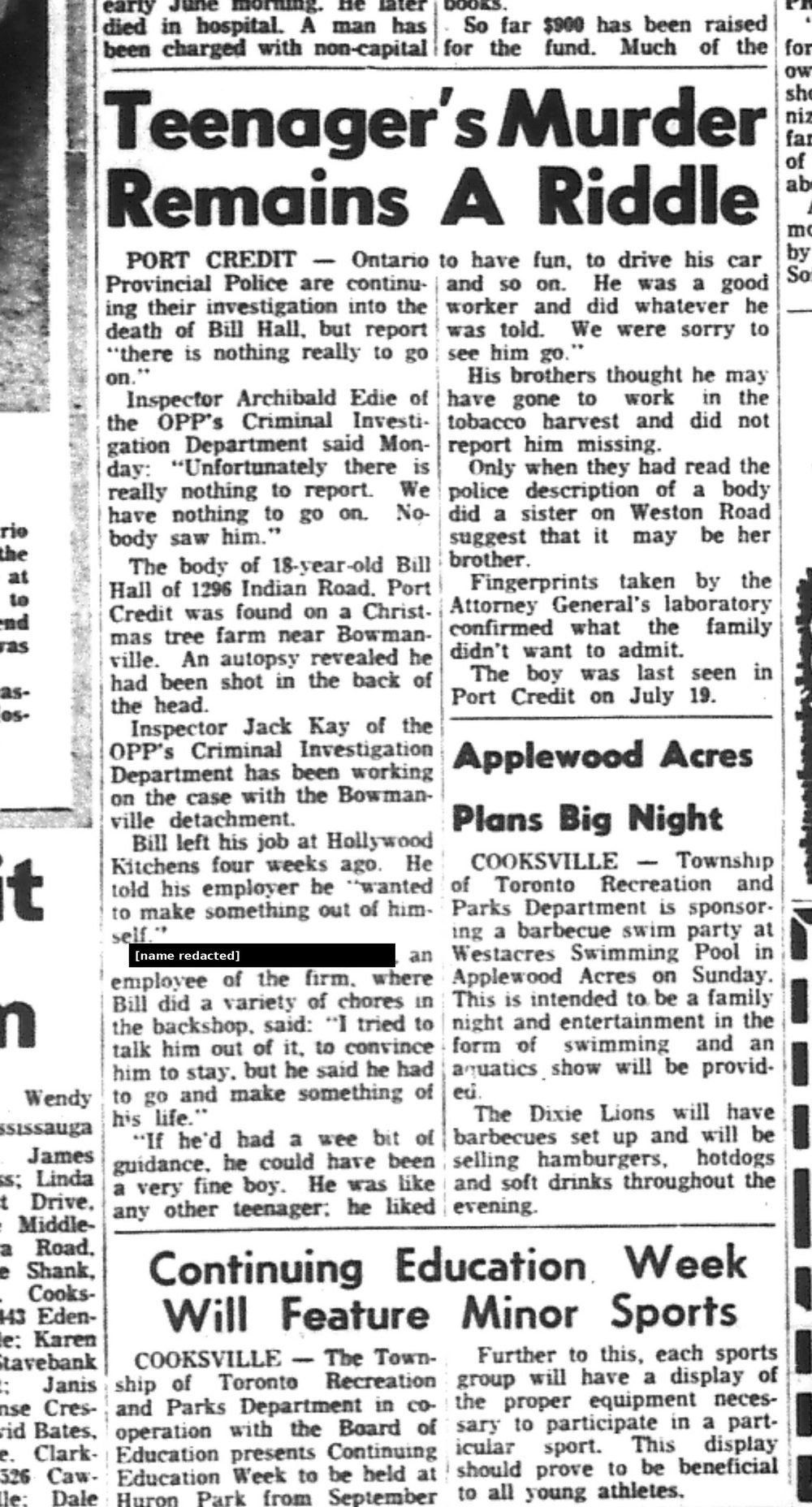 The Weekly, August 16, 1967: Teenager’s Murder Remains A Riddle