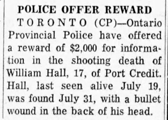 Kingston Whig-Standard, August 26, 1967: Police Offer Reward